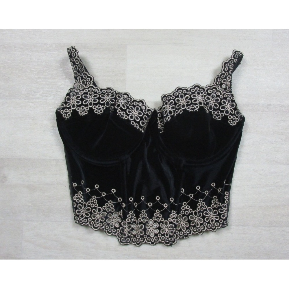 Vintage 90s‎ Victoria's Secret Embroidered Velvet Bustier (34C) Corset Top Goth